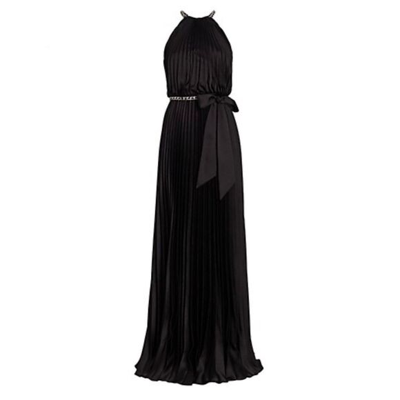 Monique Lhuillier Dresses & Skirts - ML Monique Lhuillier Satin Chain-Link Belt Pleated Gown, Black, New, Size 8